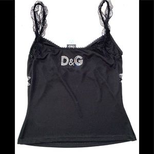 D&G VINTAGE 
RHINESTONES SEQUINS LACE
SILK STRETCH TOP
SIZE (L) BLACK